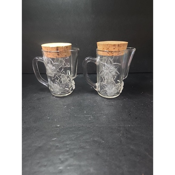 The Unbranded Brand Other - Embossed Floral Glass Pitcher‎ Set, Snub Nose Spout, Cork Top, Vintage Glassware